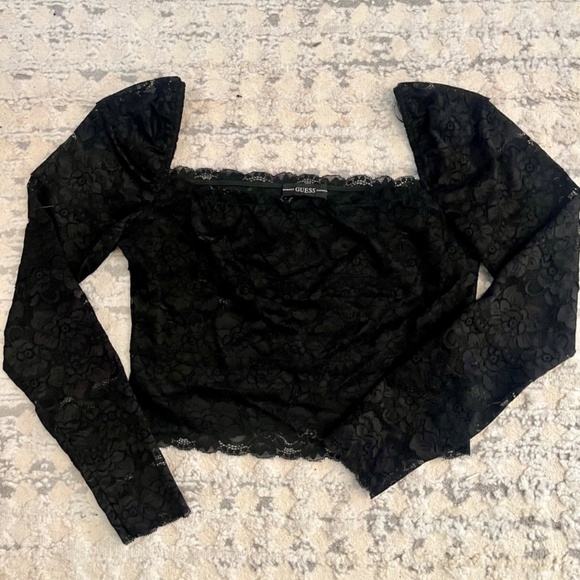 Black Lace Off the Shoulder Top ~ GUESS ~ NEW without Tags ~ SUPER DEAL - Picture 3 of 11